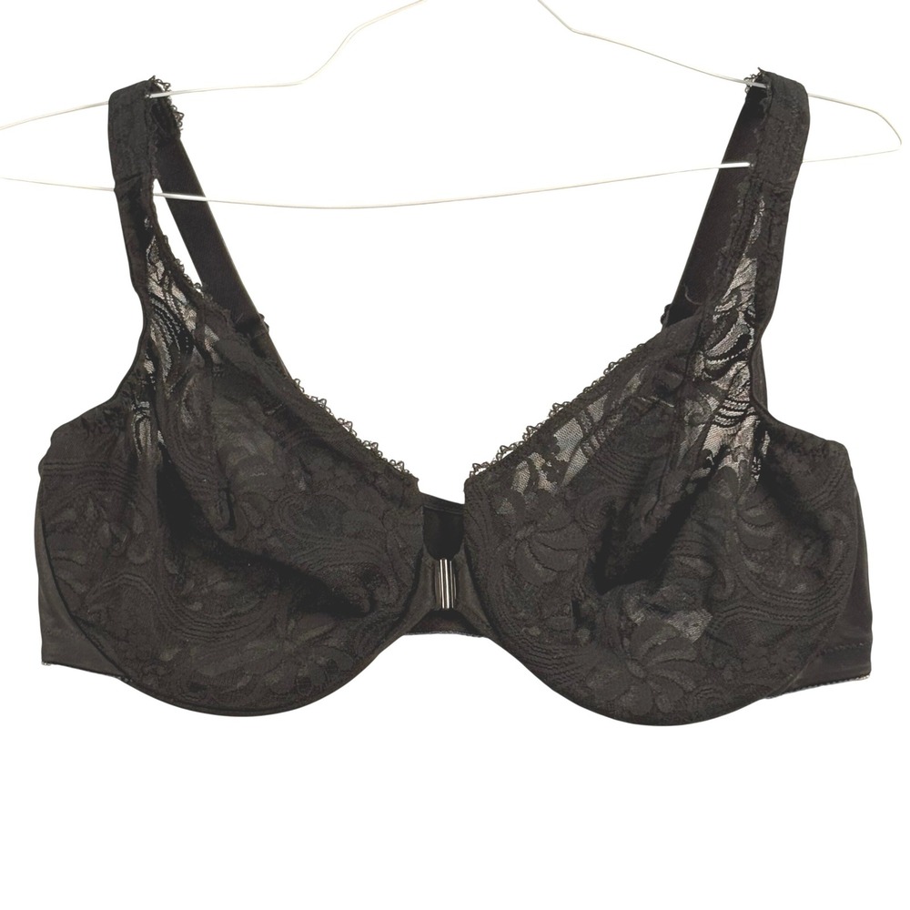 Glamorise Front Close Lace Bra Women 42C Black Underwire Floral Full Coverage
